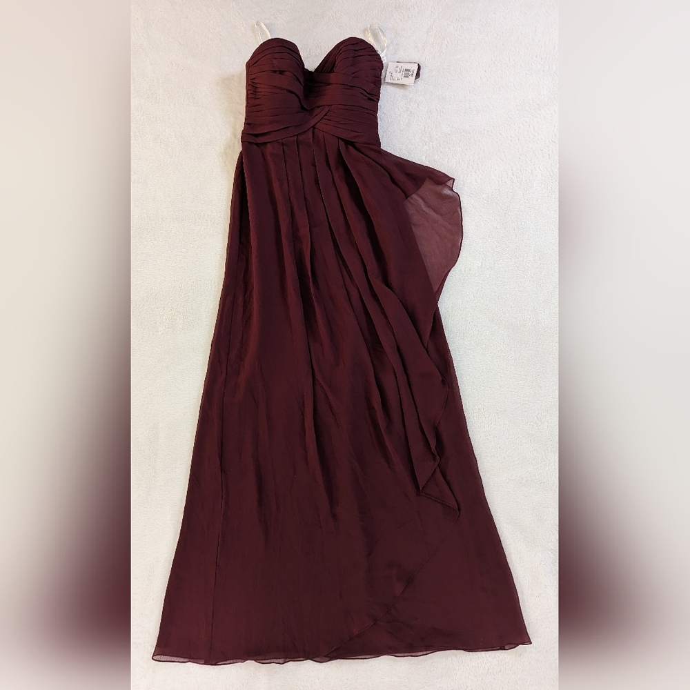 David’s Bridal Womens Size 4 Wine Long Strapless Formal Gown Dress NWT